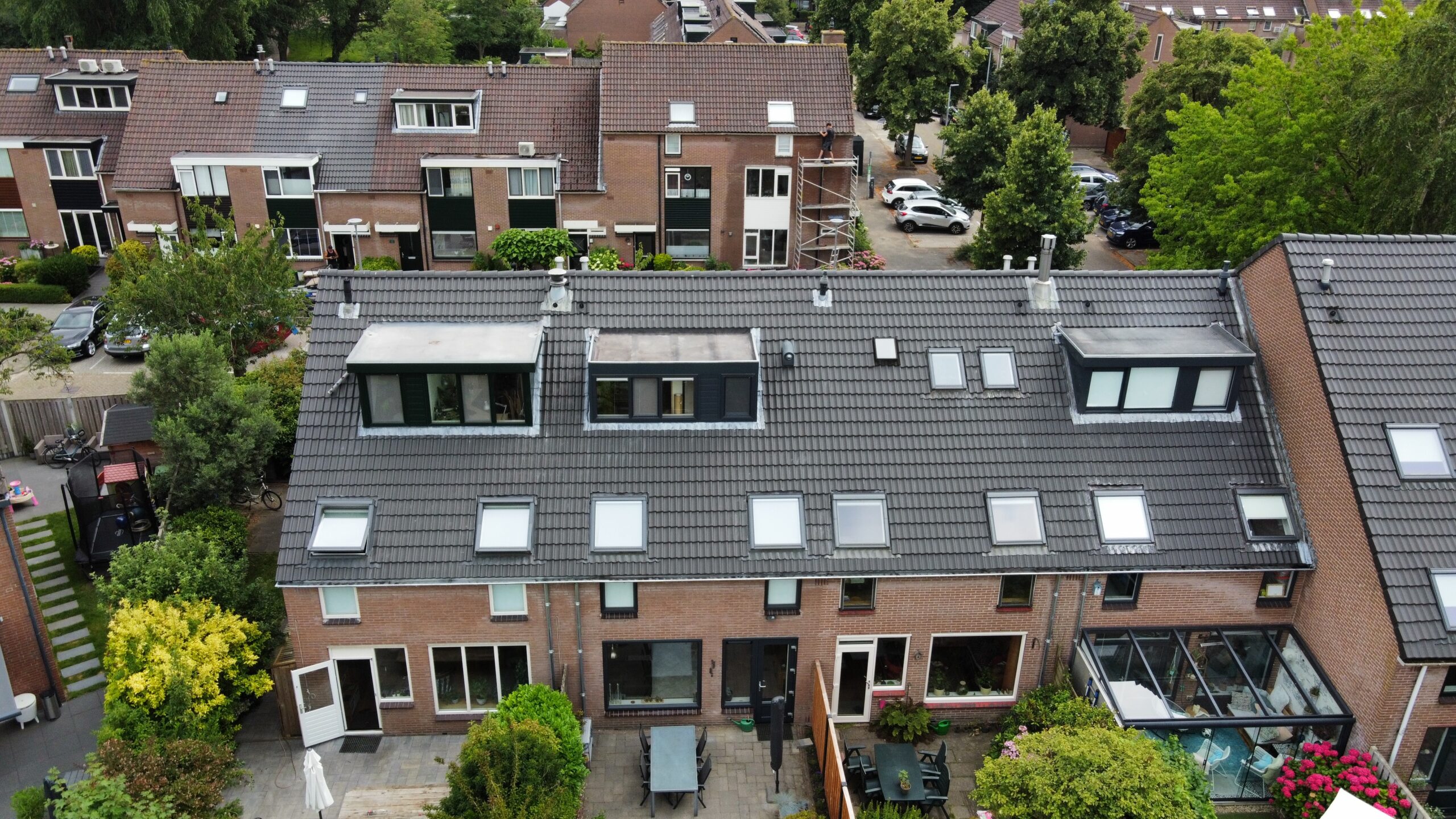 Aerial view of a tiled roof in Wateringen . DG Dakwerken